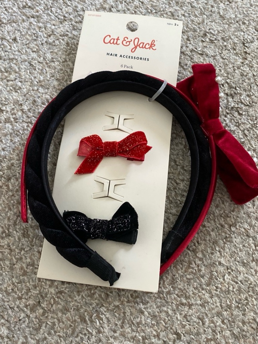 Cat & Jack Girls Holiday Headband & Glitter Hair Bow Clip Lot 4 Pc